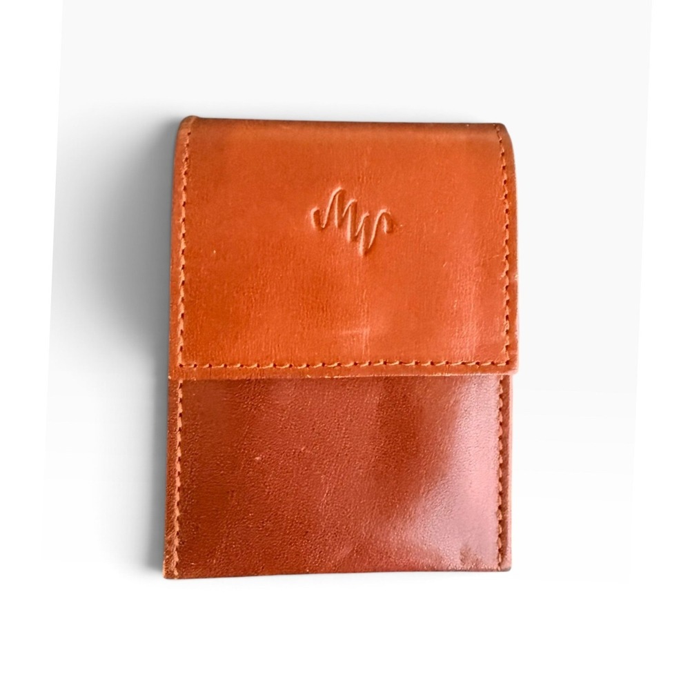 Monsac Cognac Brown Italian Leather Cigarette Card Case Snap Made in Italy